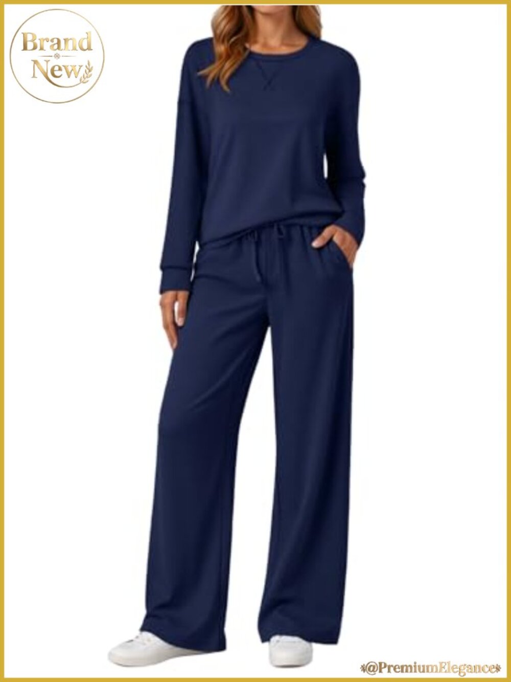 Womens 2 Piece Sweatsuit Lounge Set Oversized Crewneck Wide Leg Pants Pockets